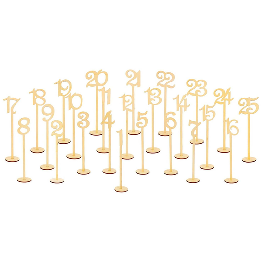 Wedding Table Numbers, Wooden Centerpiece Sticks, 13.5-13.75", 1-25, Wood Number With Stand, Tables Seating Signs, Tabletop Rustic