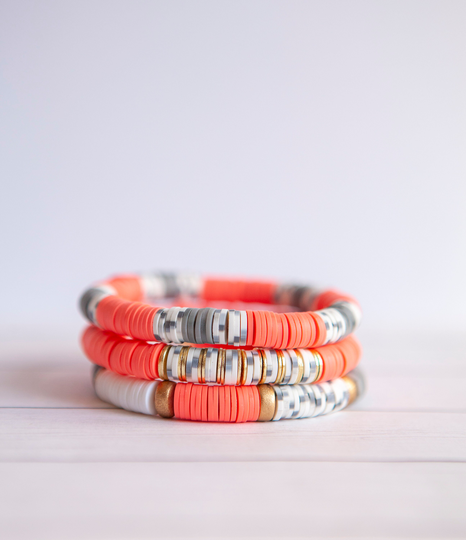 Coral Pink & Gray Bracelet Stack | 8mm 1 Or 3 Bracelets Gift For Her