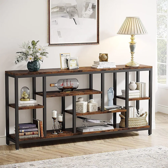 Long Narrow Behind Console Table Table 3-Tier Storage Rustic Brown - 54 x 84