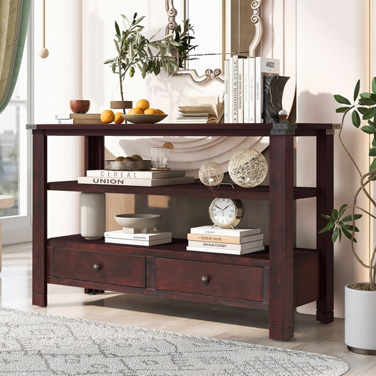 Modern Wood Sofa Table Console Table with 2 Drawers & 2 Shelves