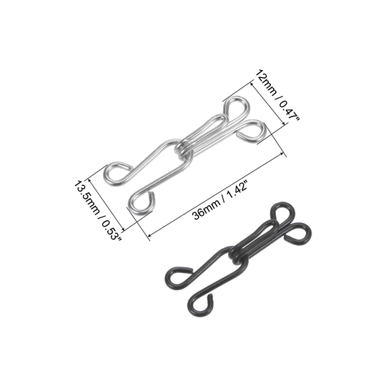 50 Sets Sewing Hooks and Eyes Closure, Copper 36mmx12mm Black & Silver Tone - Mutil Color