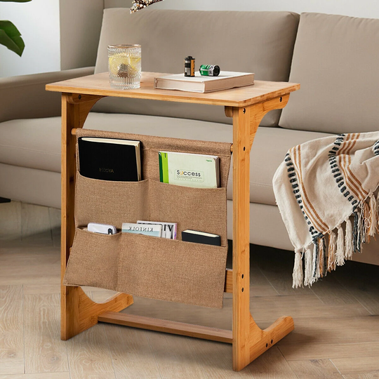 GZMR Bamboo Sofa Table End Table Bedside Table with Storage Bag
