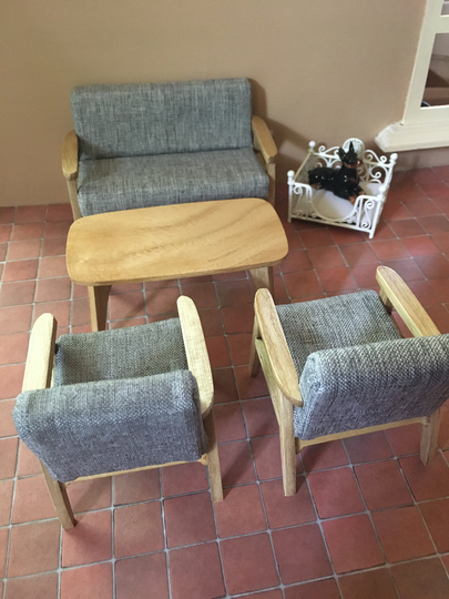 Modern Sofa, 4.5", With 2 Chairs, & Table, Dog Bed