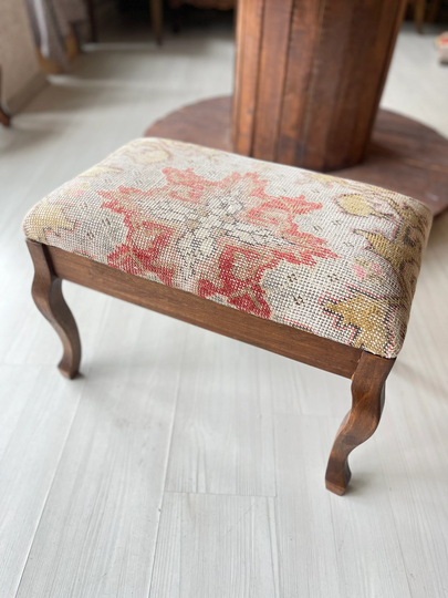 Vintage Carpet Stool, Beech Wood Furniture, Ottoman Chair, Rug, Coffee Table, Home Decor