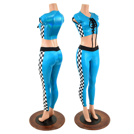 Peacock Blue Crop Top & Midrise Leggings Set Emk157865