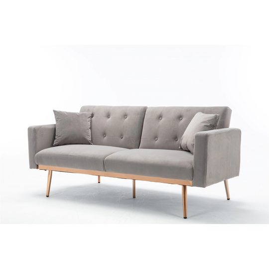Vintage Style Loveseat Sofa Velvet Upholstered Convertible Sofa Bed Sleeper Furniture with Metal Feet