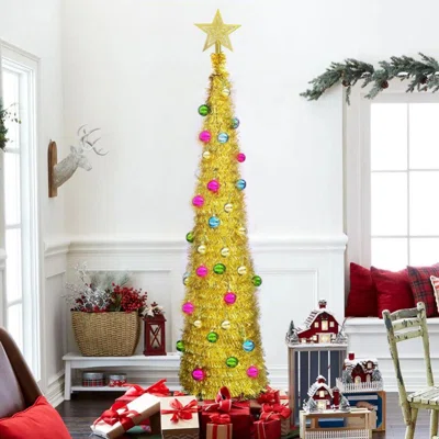 4'11" H Slender Gold Christmas Tree with 50 LED Lights
