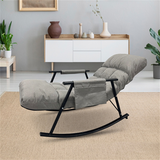 Rocking Chair Accent Reading Armchair Side Pocket Adjustable Back