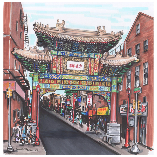 The One & Only Original Pencil Marker Illustration Of Philadelphia's Chinatown Friendship Arch Iconic Philly Asian Culture