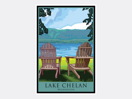 Lake Chelan Washington Adirondack Chairs Giclee Art Print Poster From Alla Prima Painting By Artist Joanne Kollman