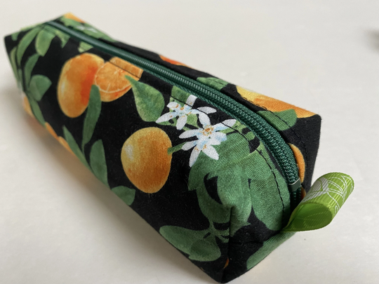 Orange Peach Fruit Citrus Fabric Box Pencil Case Zipper Pouch Makeup Cosmetic Accessory Bag Back To School Handmade Gift For Her