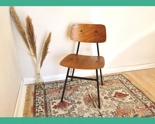 Vintage School Chair/1970S Made in Yugoslavia Stol Kamnik 70S Wooden Metal Base Industrial Design Bistro