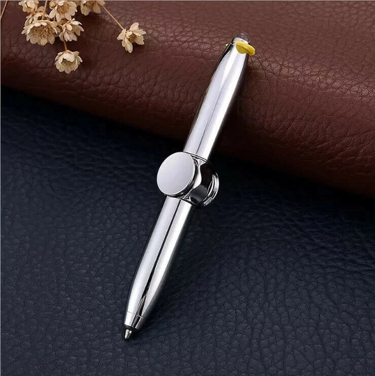 2x Fidget Spinner Pen Hand Led Silver Ink Stress Reducer Writting Ballpoint Pencil