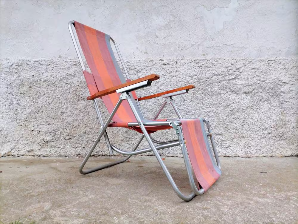 Vintage Patio Chair/ Retro Picnic Chair/Folding Beach Canvas Camping Portable Resting Chair/Mid Century/ Old 70S