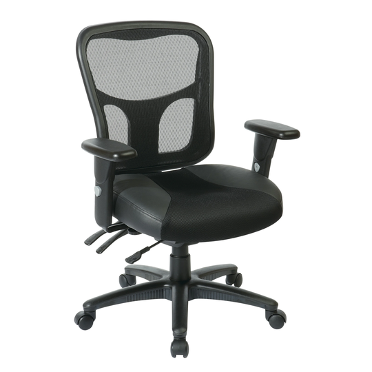 High-Back Office Chair with Leather and Mesh Seat,