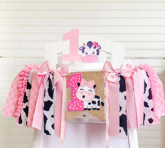 Cow High Chair Banner, Print, Farm Animal Barnyard 1st Birthday Decor, Cow, Barn Garland