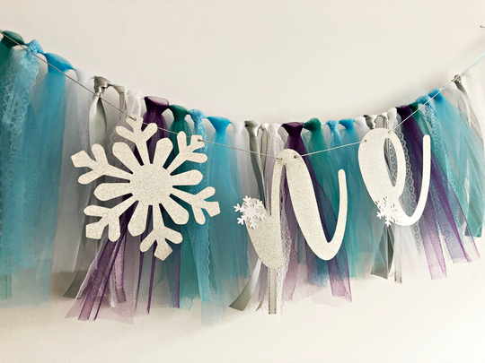 Winter Onederland Snowflake High Chair Banner - Frozen First Birthday Tutu Skirt Banner. Smash Cake Photo Prop. 1st Backdrop