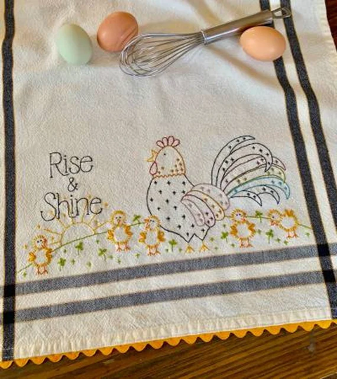 Rise & Shine Hand Embroidery | Stitchery Dish Towel Full Kit With Pattern By Bareroots Extra Blank Towels Available To Buy