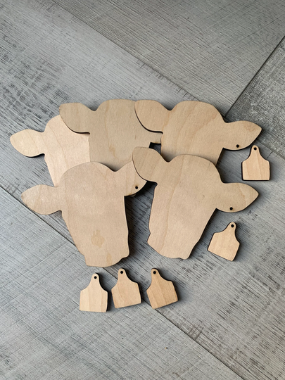Unfinished Wood Cow Heads With Tags Blanks Diy Craft