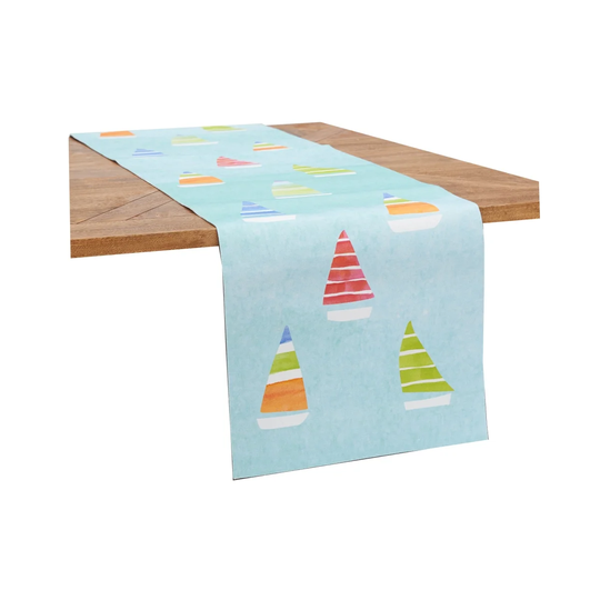 Water Color Boats Printed Multicolored Sailboats Table Runner