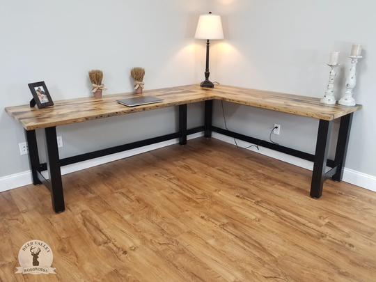 Reclaimed Wood Desk, Industrial Metal Rustic Home Office Corner Barnwood Work Station, Custom Solid Computer Desk