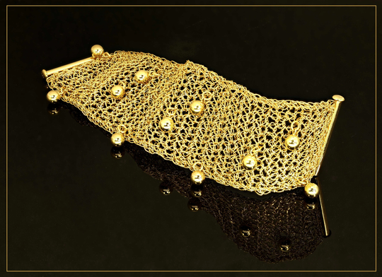 Gold Cuff Bracelet, Wide With Large Balls, Handmade Statement Boho Gift For Her
