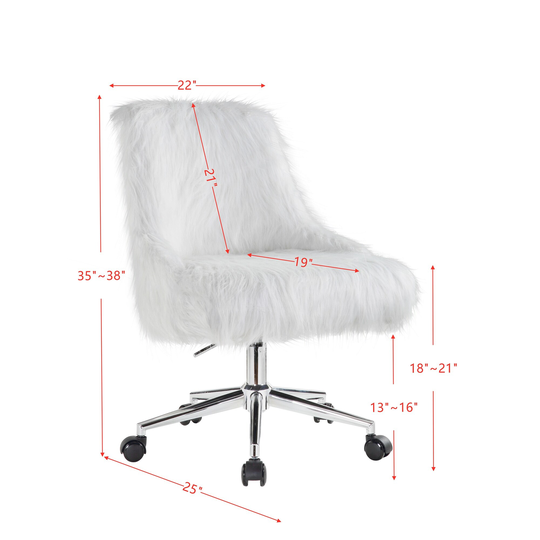 Office Chair in White Faux Fur