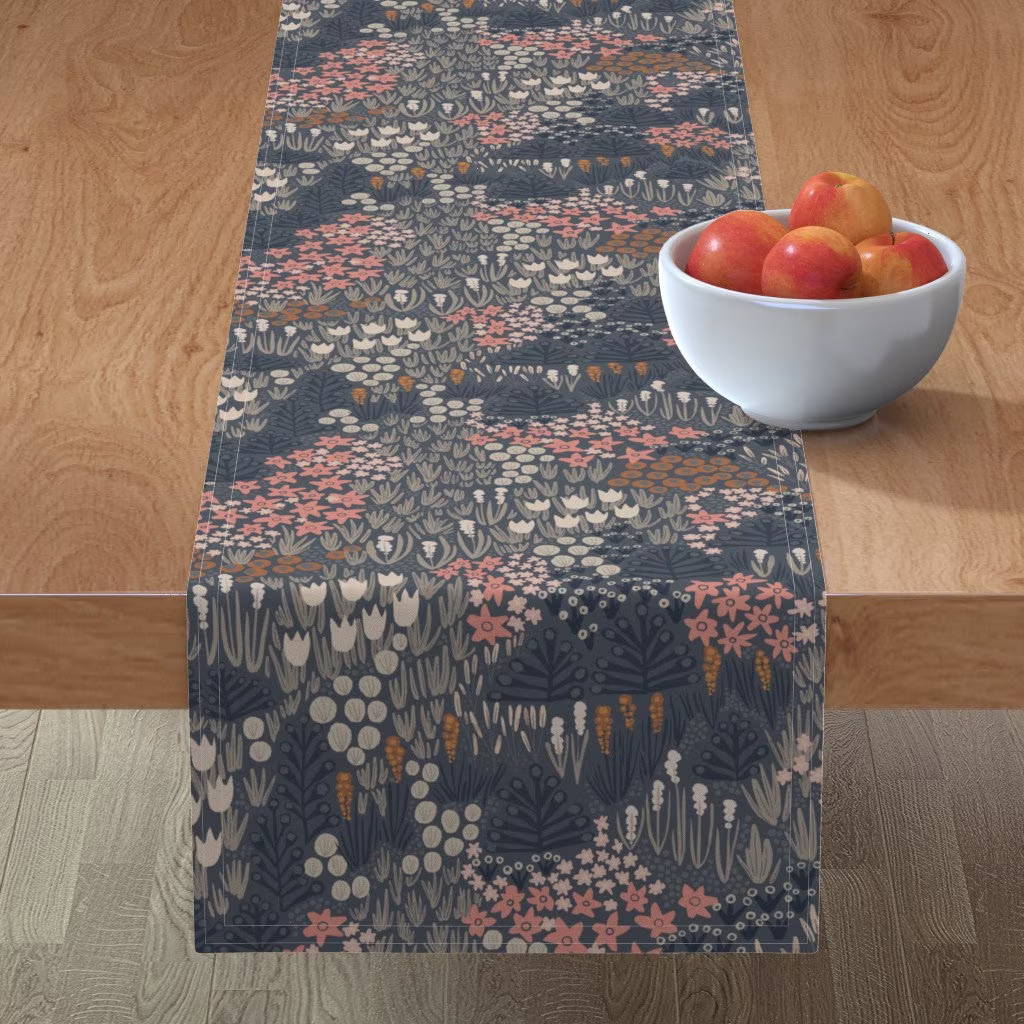 Ditsy Floral Grass Table Runner - Wild Grasslands By Mint Tulips Earth Plants Garden Cotton Sateen Spoonflower