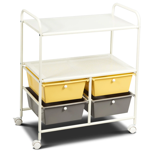 Costway Rolling Storage Cart w/4 Drawers 2 Shelves Metal Rack Shelf - 25'' x 14.5'' x 29.5''