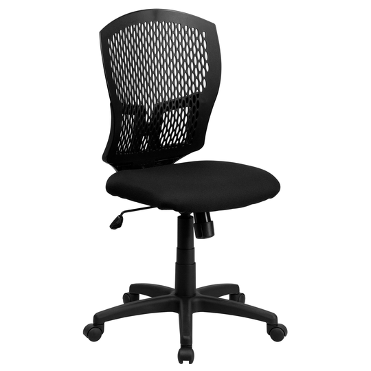 Perforated Back Design Swivel Adjustable Armless Black Office Chair with Padded Fabric Seat