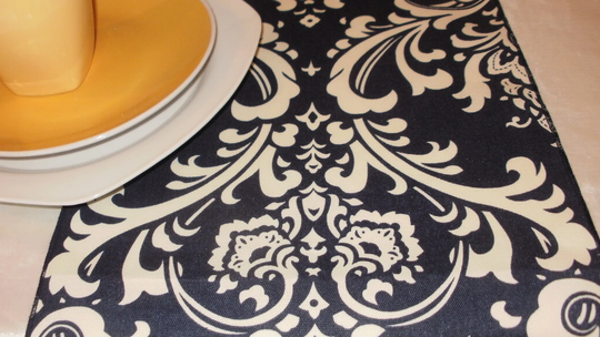 Navy Damask Linens Table Runner Or Napkins, Placemats, White Damask On Navy Blue Table Runner Wedding Bridal Osborne