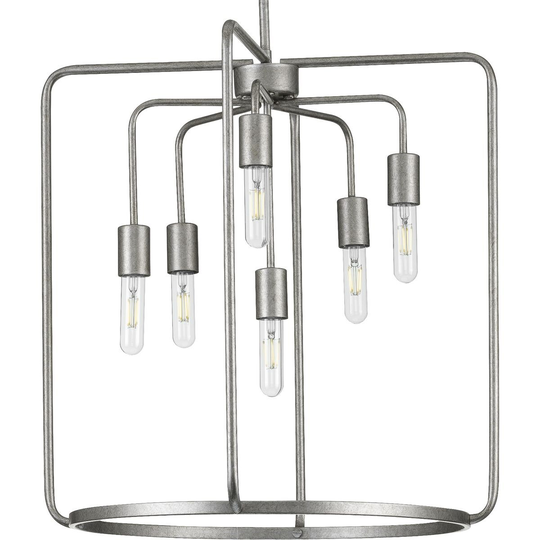 Bonn Collection Six-Light Galvanized Finish Farmhouse Pendant Light - 9.500" x 24.800" x 24.020"