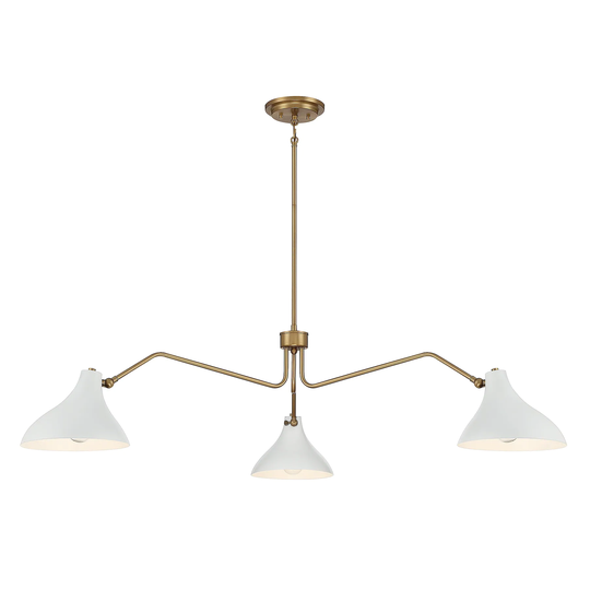 Meridian 3-Light Pendant in White with Natural Brass