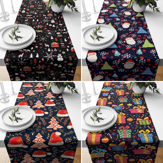 Christmas Table Runner, Colorful & Joyful Kitchen Winter Decoration, Linens, Farmhouse Decor, Gift