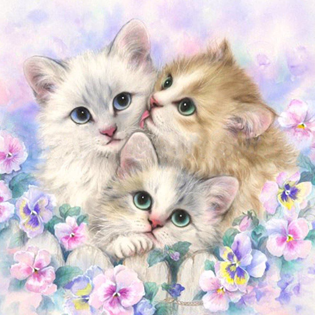 Cats With Flowers Diamond Painting Set By Wizardi. Wd2424 Art Kit. Large Kit