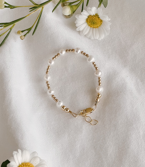 Pearl Gold Bracelet - Mommy & Me Dainty Pearl Minimalist Beaded Baby Bracelet