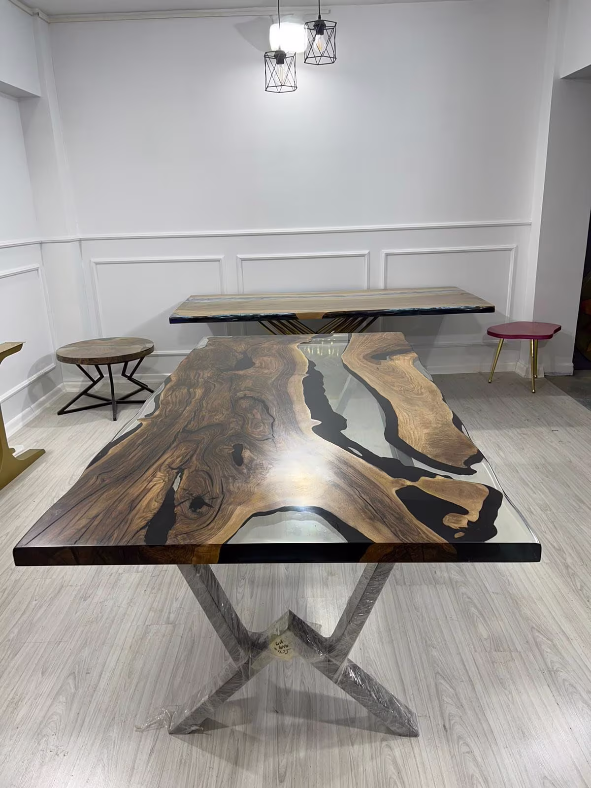 Live Edge Table, Epoxy Dining Resin Custom 80" X 41" Walnut Clear River Order For Mary G