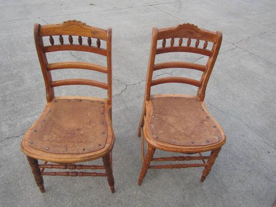 Vintage Antique Chairs, Leather Seats Chairs