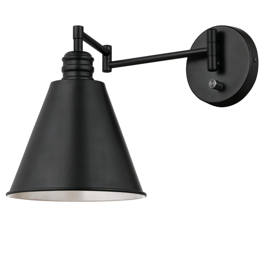 Westinghouse Lighting Trocadero One Light Swing Arm Wall Fixture with On/Off Switch, Matte Black Finish - 1-Light