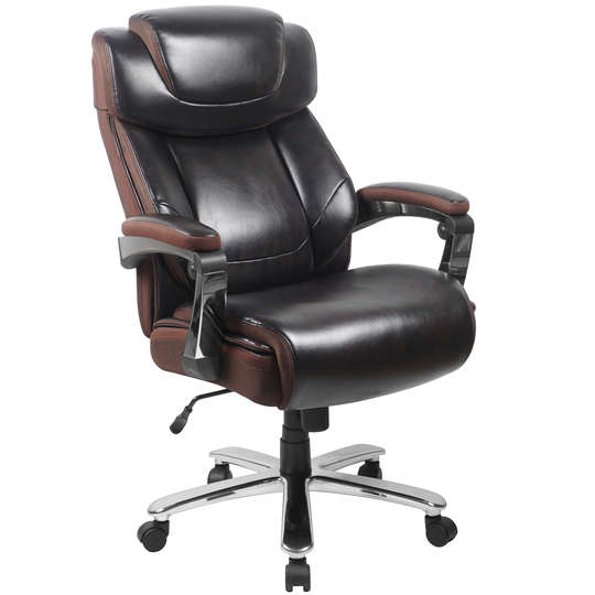 Grove Big & Tall Brown Leather Executive Adjustable Swivel Office Chair with Height Adjustable Headrest and Padded Chrome Arms