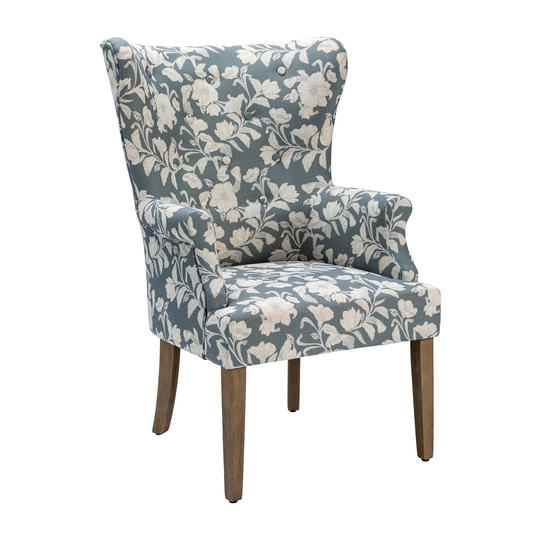 Heatherbrook Upholsted Floral Pattern Grey Wingback Chair with Distressed Grey Legs 27.5x30x4