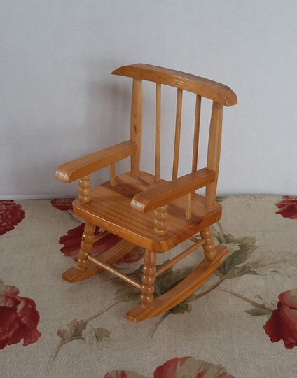 Rocking Chair Doll House Furniture 7 1/2" Solid Wood Miniature Rocker