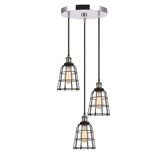 Woodbridge Lighting 18324ANSWL-SW106BK Fulton Multi-light Wire Cage Cluster Pendant w/ ST64 Bulb