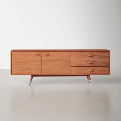 Downtown 83" Wide 3 Drawer Walnut and Birch Solid Wood Sideboard