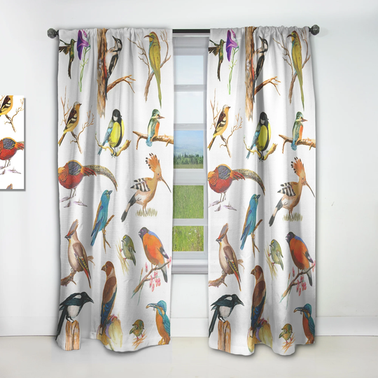Designart 'Vibrant Colored Birds Plancard' Traditional Curtain Single Panel