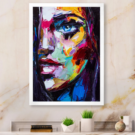 Designart 'Colorful Woman Oil Portrait' Glam Framed Wall Art