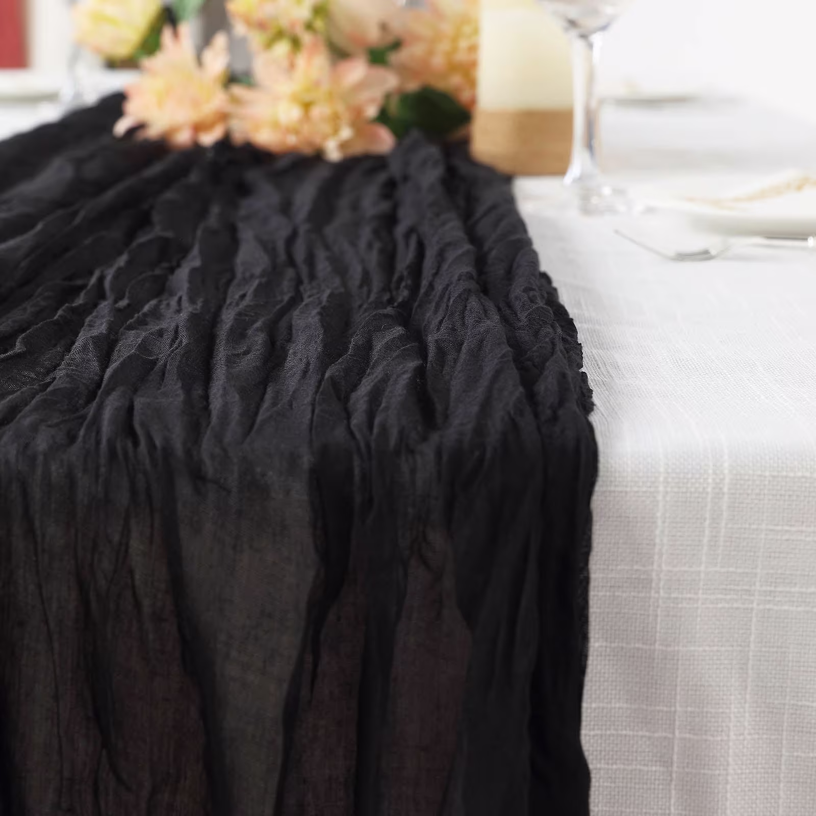 10Ft Gauze Table Runner Cheesecloth Fabric For Wedding Arch, Arbor Decor - Black