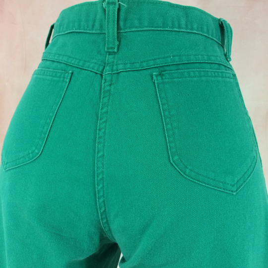Sz 29 Vintage Mom Jeans High Waisted Tapered Leg 80S Green Mid Wash Denim Distressed Classic Boyfriend Made in Usa