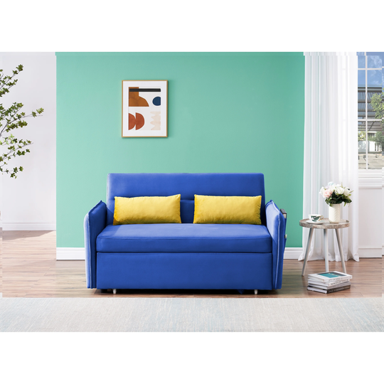Convertible Sofa Bed Velvet Padded Seat Loveseat Sofa with Pull Out Bed