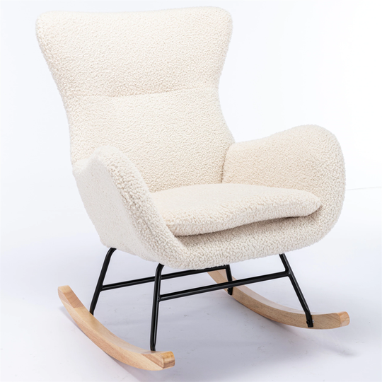 Velvet Fabric Padded Seat Rocking Chair with High Backrest